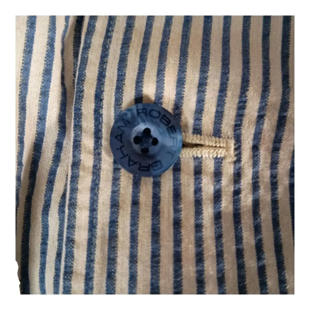Robert Graham Sport Coat Blazer 100% Cotton Yellow Blue Striped Men's Large